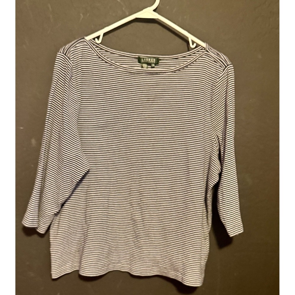 Lauren Ralph Lauren Women's 3X Navy White Striped 3/4 Sleeve Top Plus Size